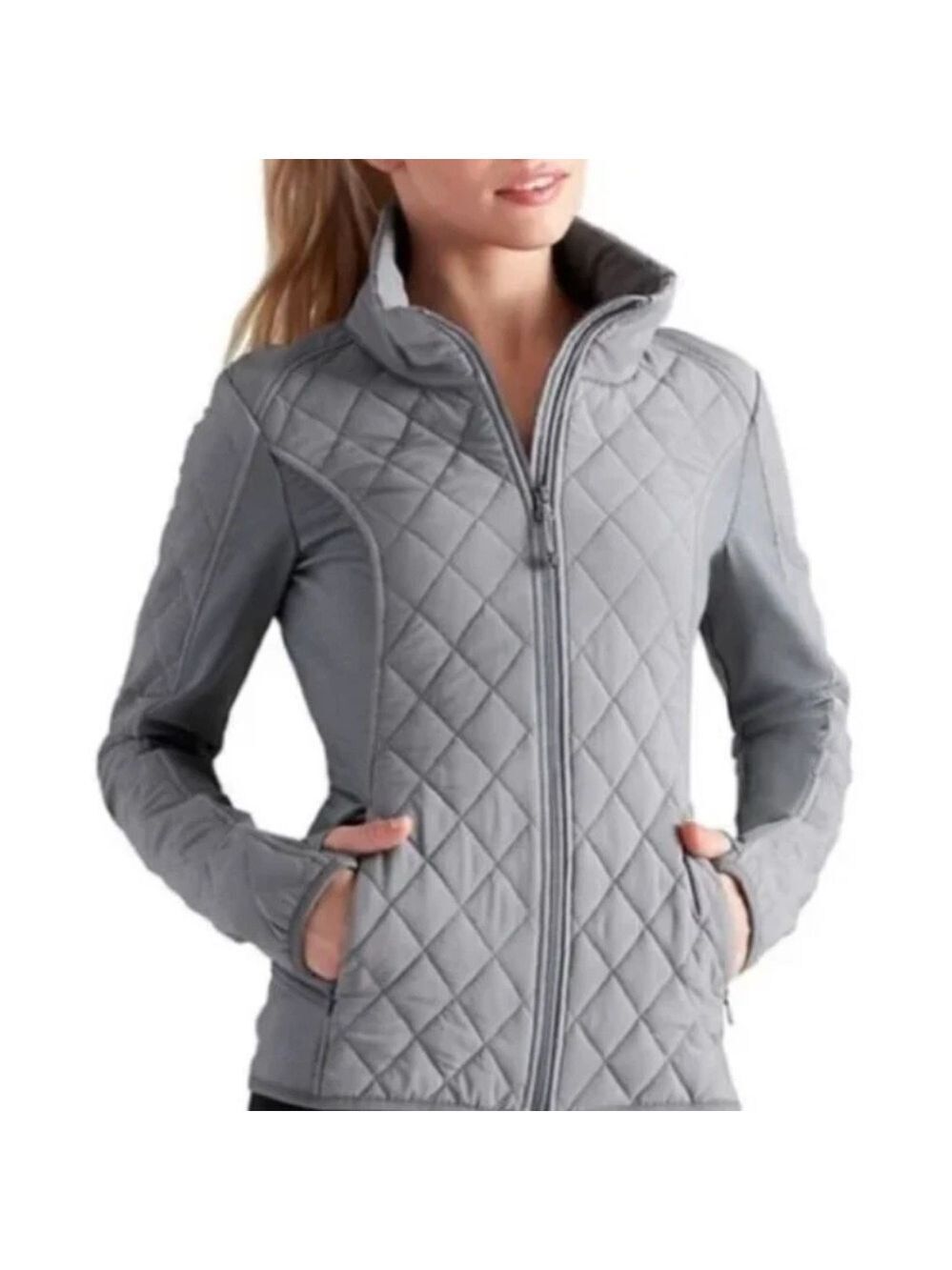 Athleta Upside Performance Jacket Quilted Full Zip Insulated SZ XXS Grey